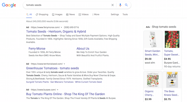 PPC Ad Campaigns For Launching A Business Tomato Seed PPC Ads On Google