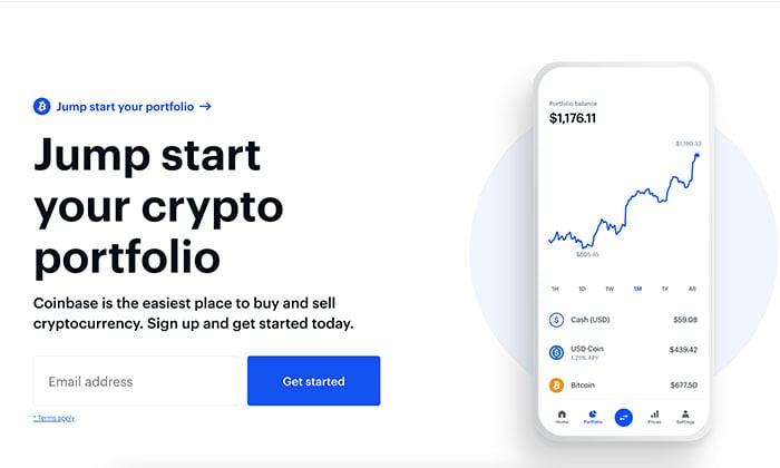 blockchain cryptocurrency company coinbase sign-up form