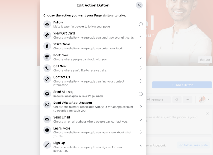 How to Create a Facebook Business Page - Choose CTA Button