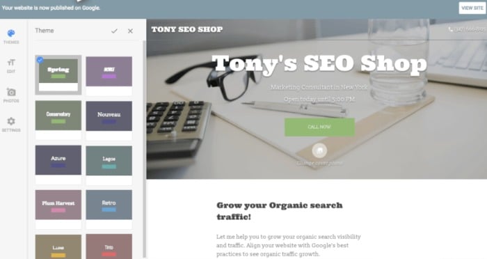 Free Google site -Tony's SEO Shop’site example