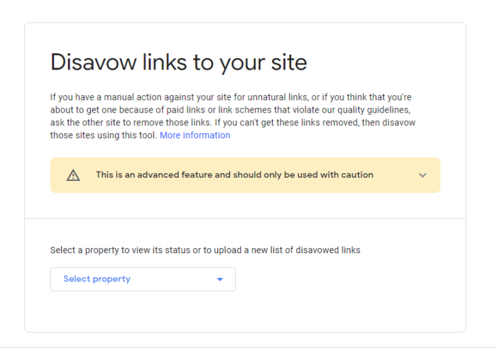 Google disavow tool screenshot