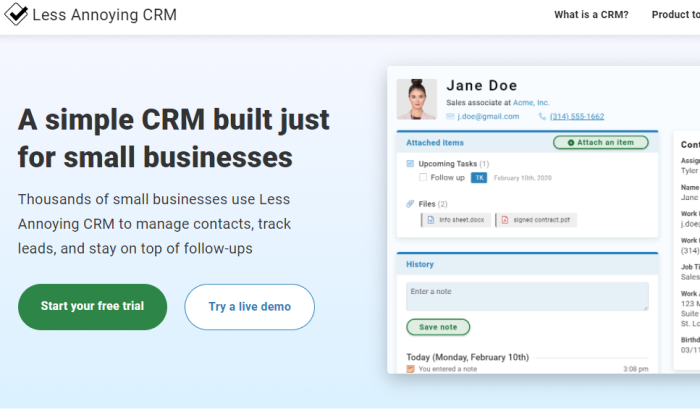 less annoying crm small business crm