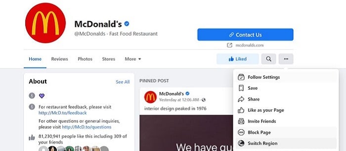 merge Facebook accounts - mcdonald's example