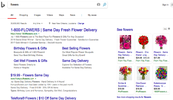 microsoft adcenter - from you flowers grid ad