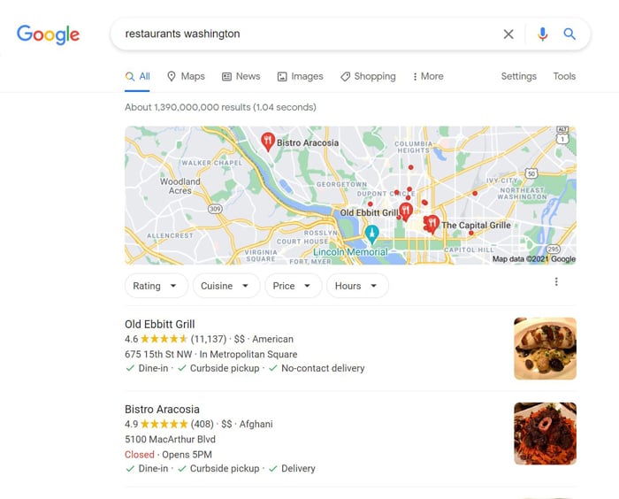 multiple location SEO - restaurants washington