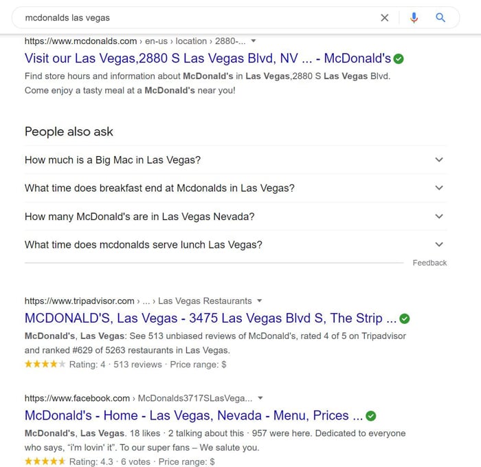 référencement à plusieurs emplacements mcdonalds las vegas