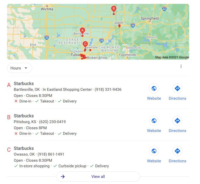 multiple location SEO starbucks