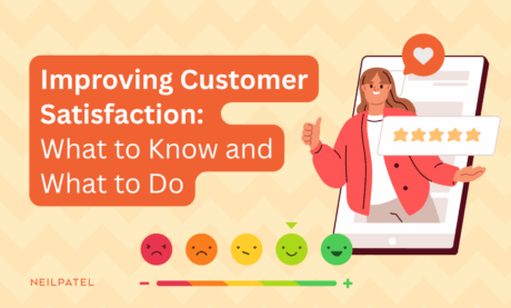 Illustration of a rating scale with various faces and text that reads "Improving Customer Satisfaction: What to Know and What to Do."