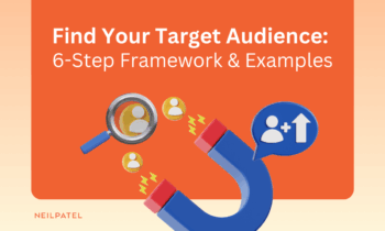 Illustration with a magnet and magnifying glass and text that reads "Find Your Target Audience: 6-Step Framework & Examples."