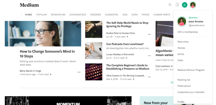  How to Create Ads on Medium- Navigate to the Publications Options 