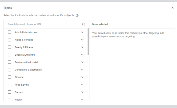 How to Create YouTube Ads Use topics to narrow down your targeting