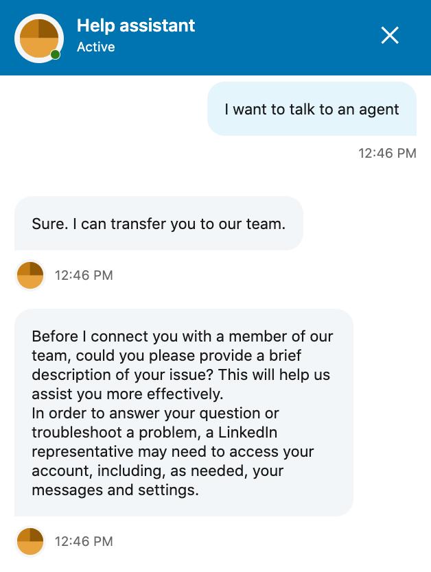 Help assistant chat example with a message from a support team displayed. 