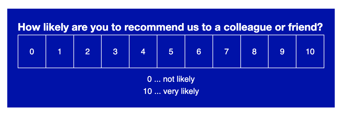 One through ten rating scale for how likely to recommend to friend. 