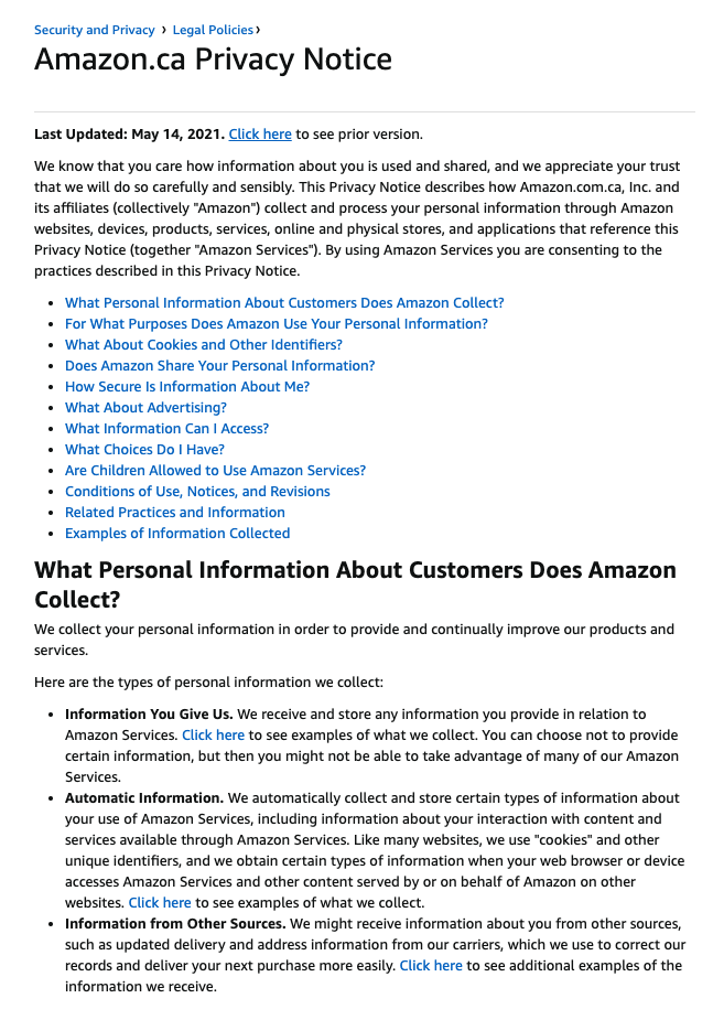 Privacy Policy Generators Amazon Canada Privacy Policy