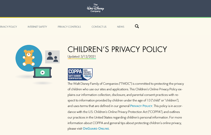 Generatori di norme sulla privacy - politica sulla privacy del sito Web disney