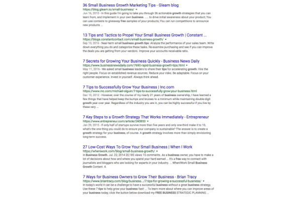 example search for content marketing to describe seo marketing in the SERPs