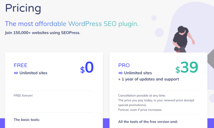 SEOPress pricing wordpress security plugin