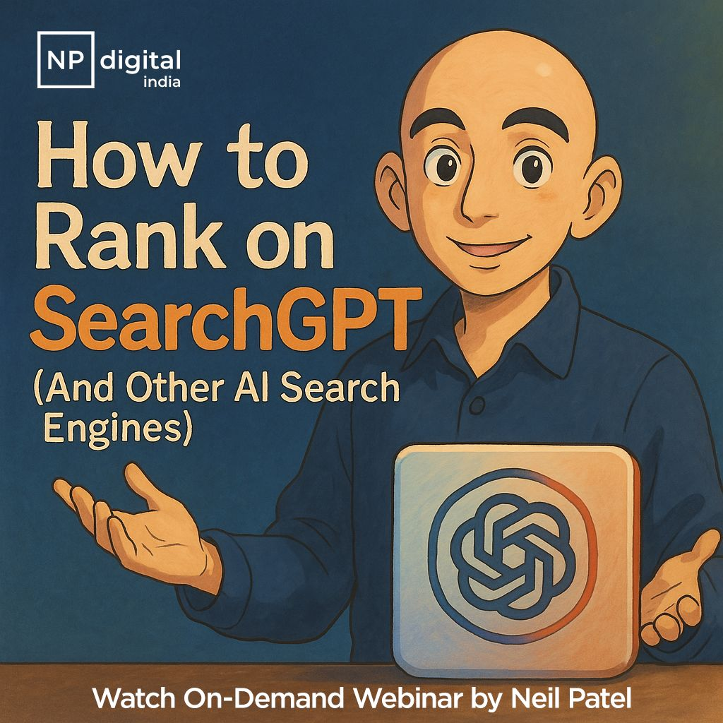 Illustration of Neil Patel with text that reads "How to Rank on SearchGPT."