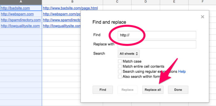 step 2 to create a list of backlinks with ubersuggest for future use of disavow tool
