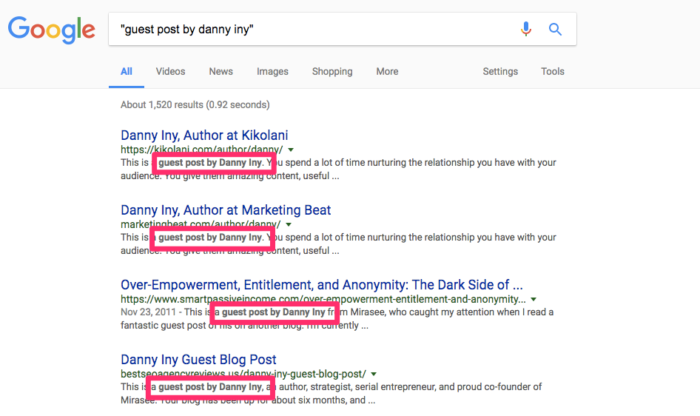 guest post by danny iny Google Search showing the power of inbound marketing