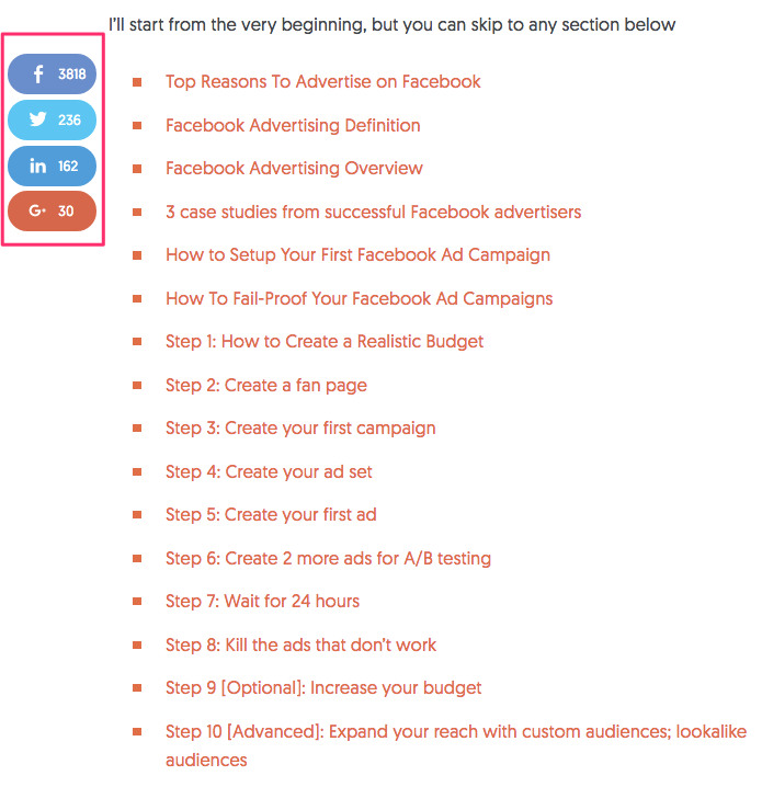  Table of Contents for Long Form Content by Neil Patel- individual branding example method 