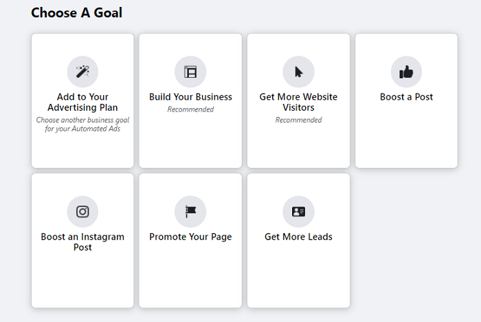 Social media marketing Facebook choose a goal