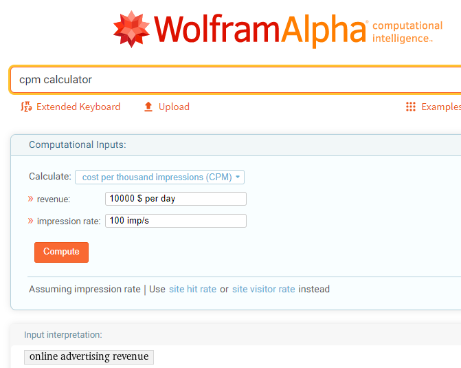  Wolfram Alpha CPM Calculator