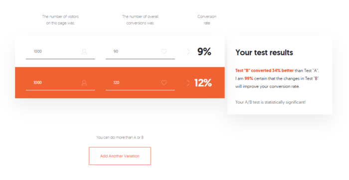 Neil Patel's A/B testing significance calculator. 