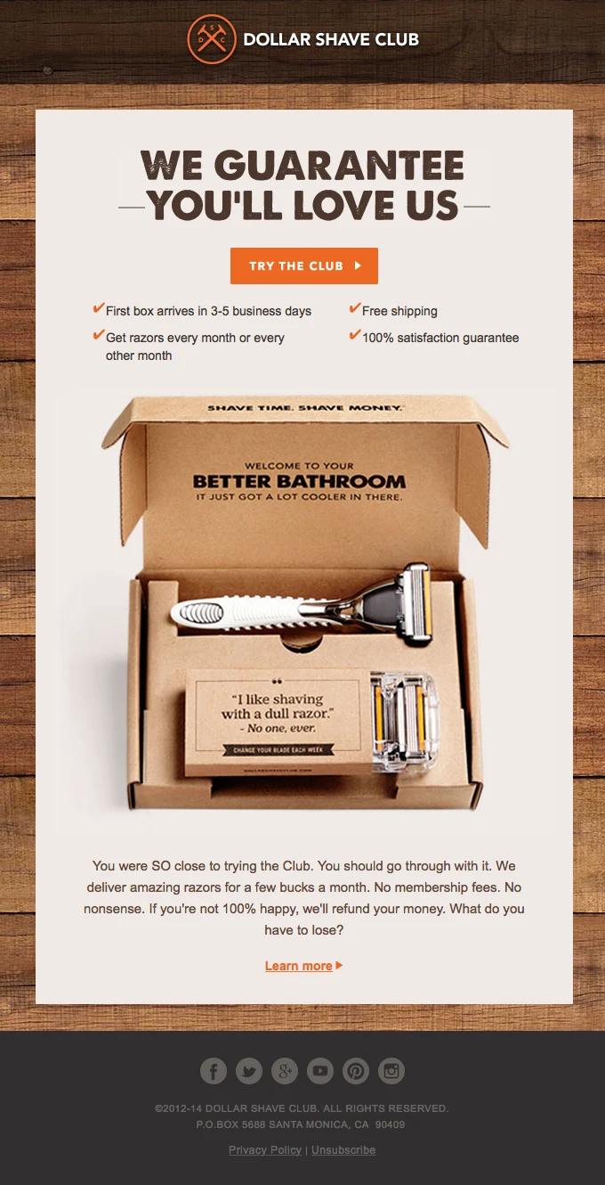 Examples of Great Automated Email Marketing Campaigns - Abandoned Cart Email from Dollar Shave Club