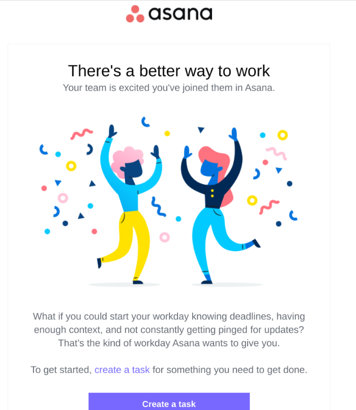 Examples of Great Automated Email Marketing Campaigns - Welcome email from Asana