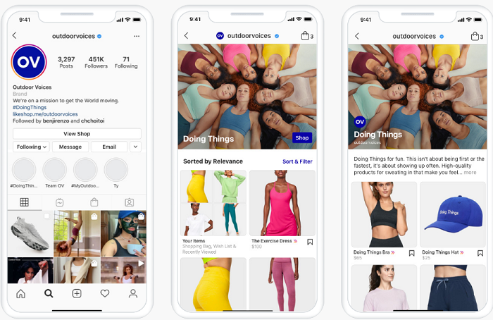 Instagram product collections example e-commerce for instagram