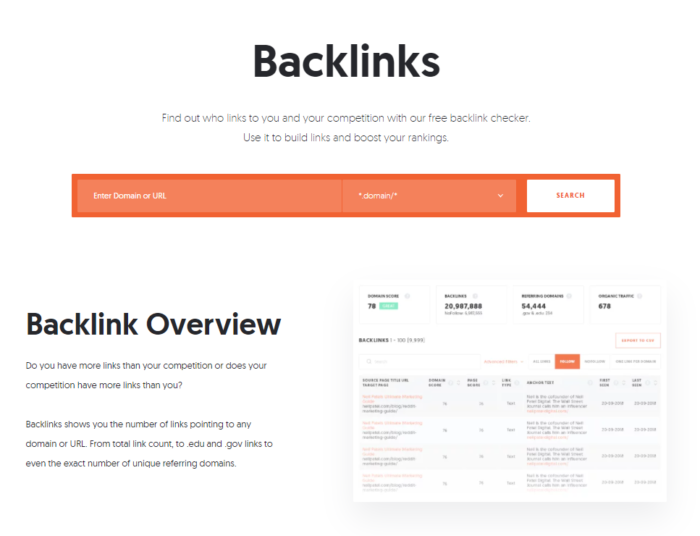 Screenshot of Neil Patel's free backlinks tool to use before you use Google's Disavow Tool. 
