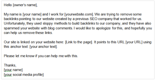 email example for how to ask for links to be removed before using Google's Disavow tool 