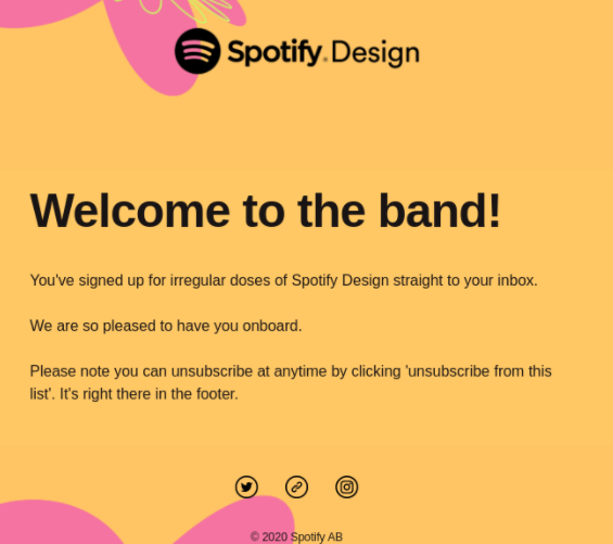 Spotify Email Marketing bun venit exemplu de e-mail 