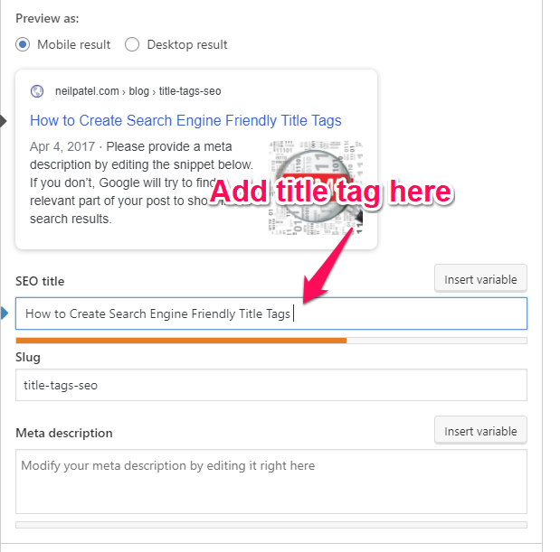 where to add title tag in Yoast 