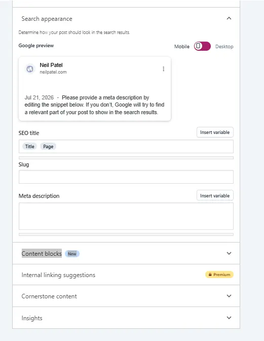 Current Yoast meta box on a post edit screen