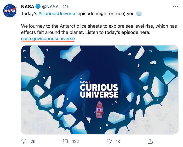 Link Shortener Alternatives à Goo.gl - Exemple du fil Twitter de la NASA