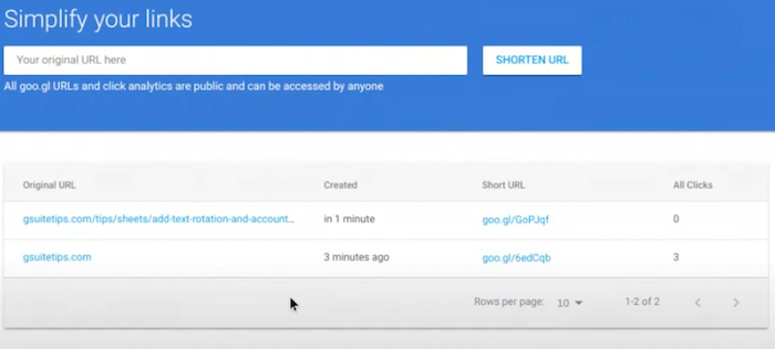 Link Shortener Alternatives à Goo.gl - Capture d'écran de la simplification des liens avec Goo.gl