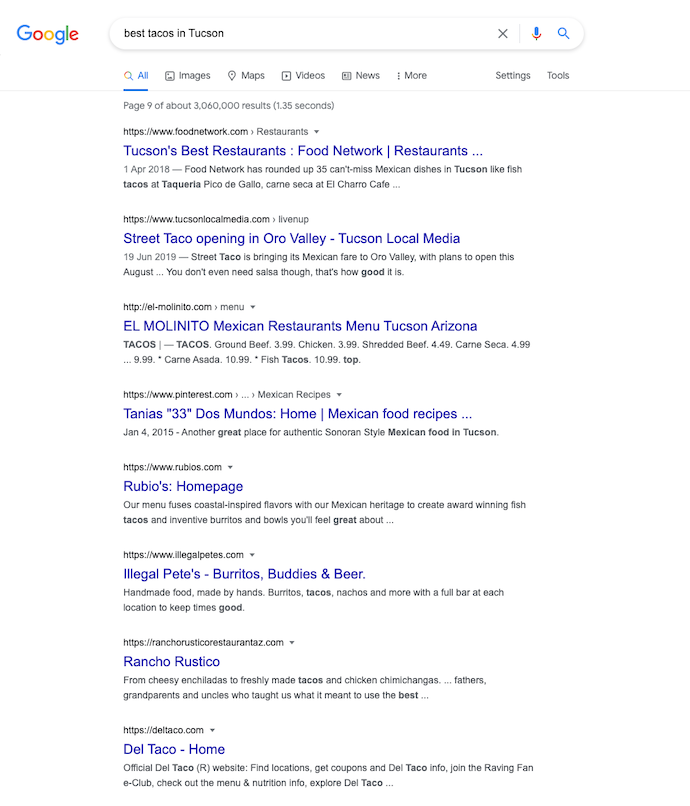 Meta Tags For Best Tacos In Tucson In SERPs