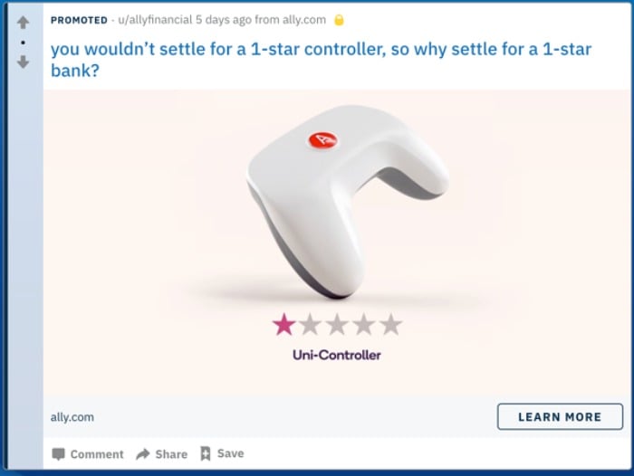  Examples of Great Reddit Ads -Ally Bank