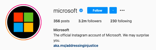 Microsoft Instagram Social Media Profile Example