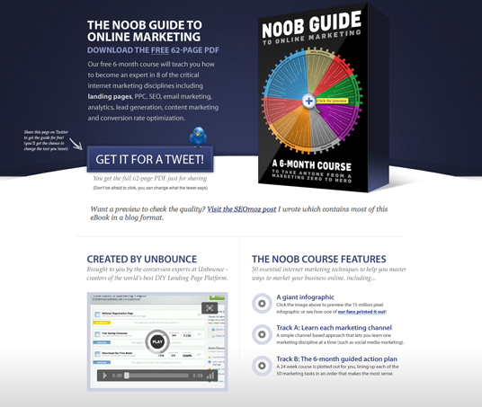 A tweet opt-in page for an Unbounce guide.