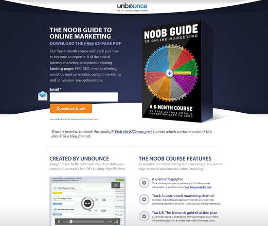 An email opt-in page for an Unbounce guide.