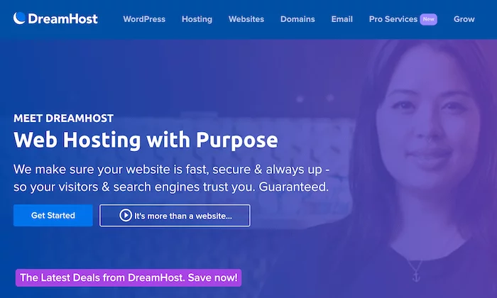 Page de démarrage DreamHost pour le meilleur hébergement partagé