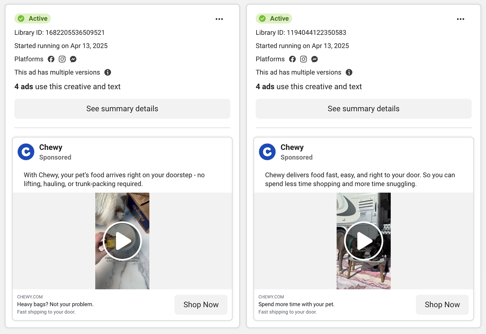 Chewy Facebook ad library.
