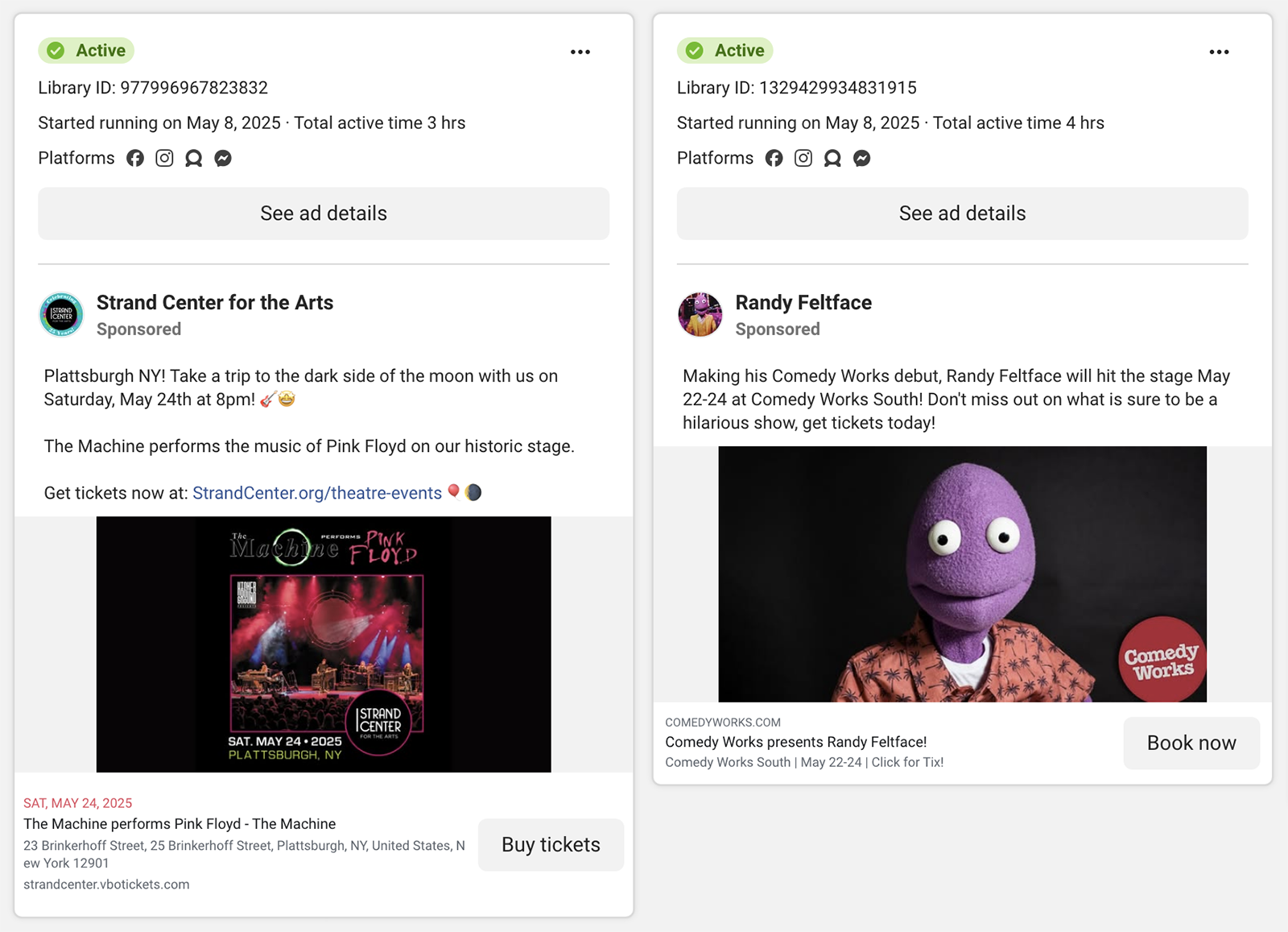 Strand Center For The Arts Facebook ad library.