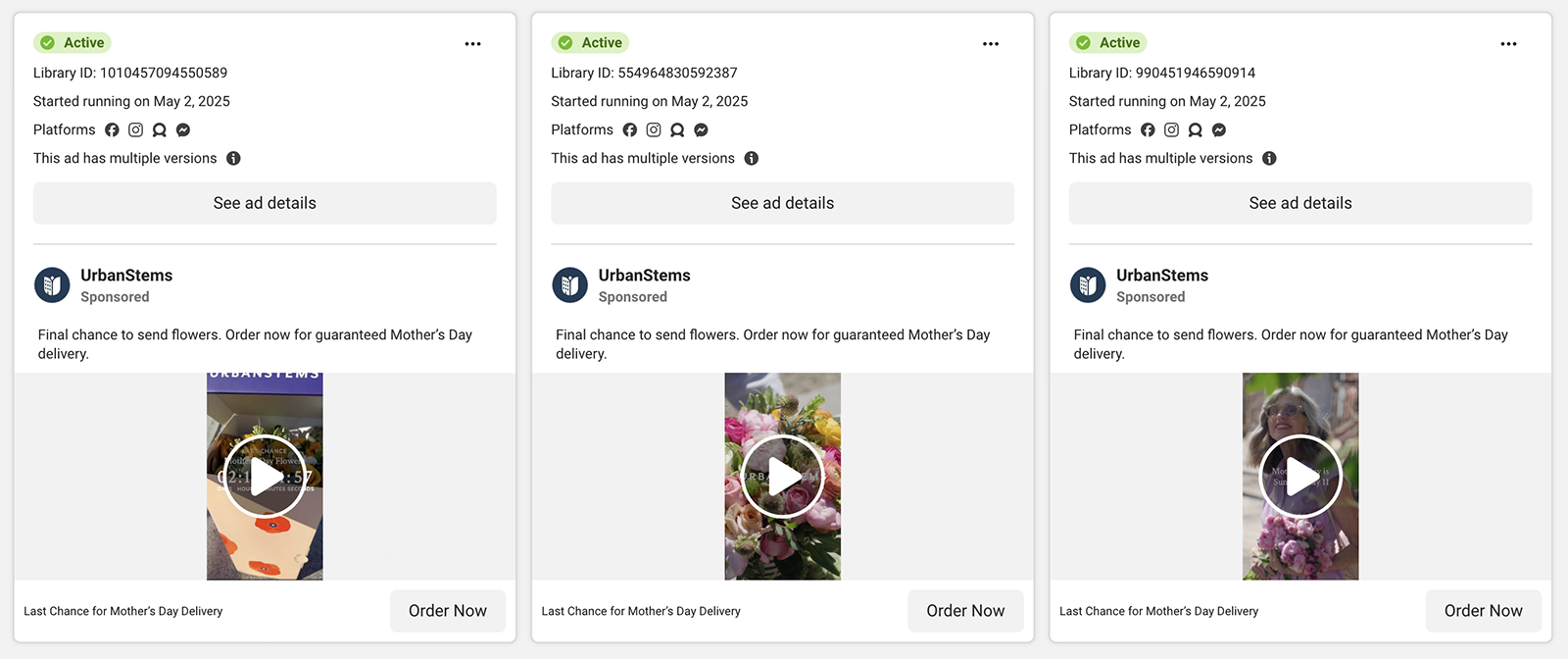 UrbanStems Facebook ad library.