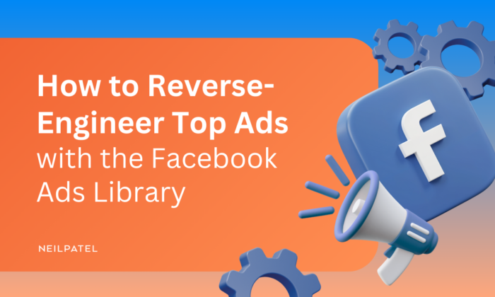 Illustration with Facebook logos and text that reads "How to Reverse-Engineer Top Ads with the Facebook Ads Library."