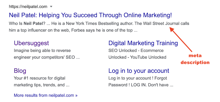 How to Write Meta Descriptions - Neil Patel example