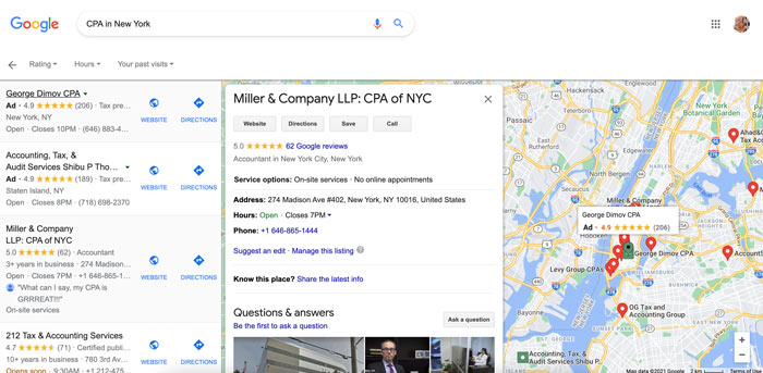 Marketing Tips for Accountants CPAs - Claim Your Google Business Page (an example)